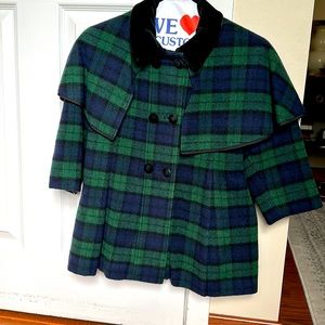 Plaid wool coat with detachable capelet
